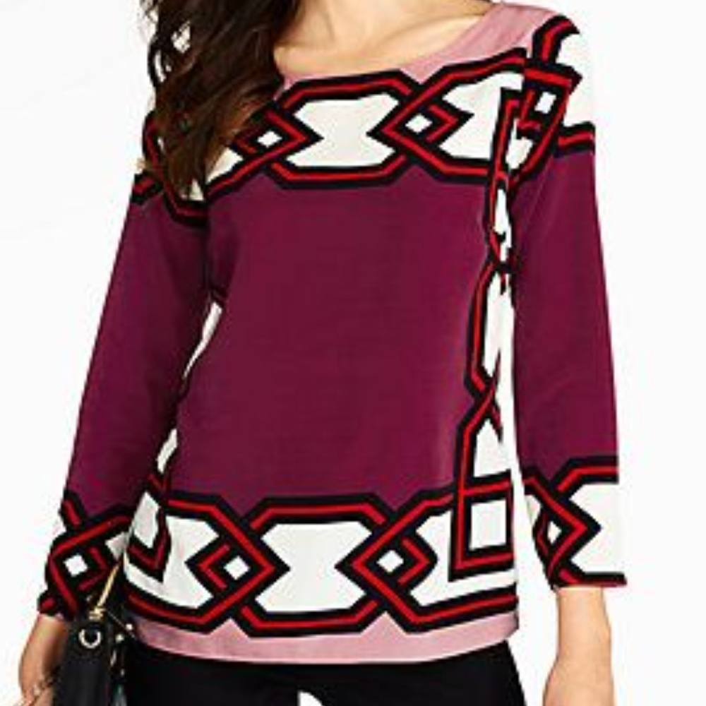 Talbots Red Blouse MP Geometric Pink Long Sleeve